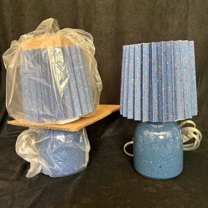 Set of 2 Blue Speckled Table Lamp with Pleated Shade